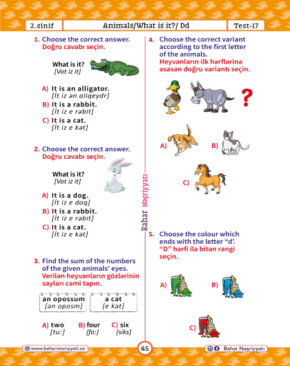 2-ci sinif İngilis Dili Test Bankı
