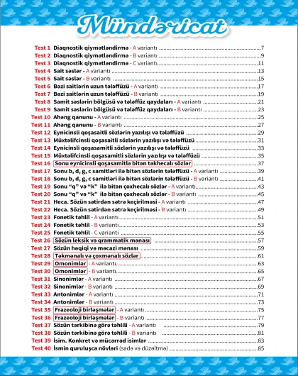 4-cü sinif Azərbaycan Dili Test Bankı