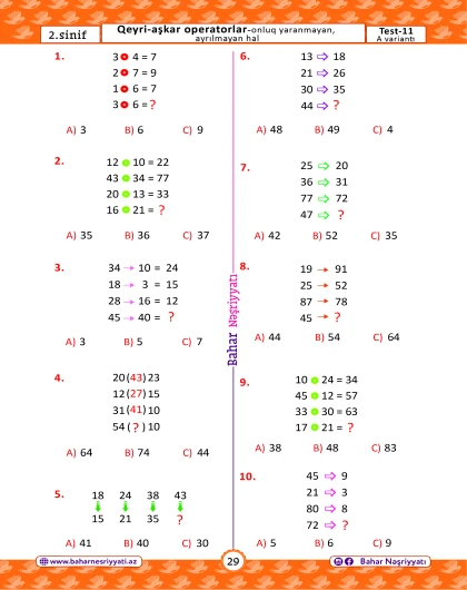 2-ci sinif Məntiq Test Bankı